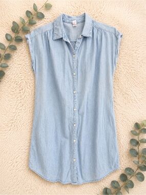 Old Navy Chambray Denim Shirt Dress Cap Sleeve Blue Size Small